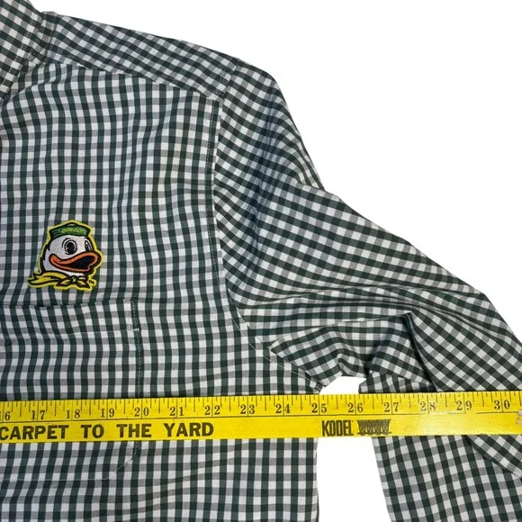 Antigua Oregon Ducks Men XL Ellis LS Woven Gingham Button Down Shirt Green White - Picture 8 of 11